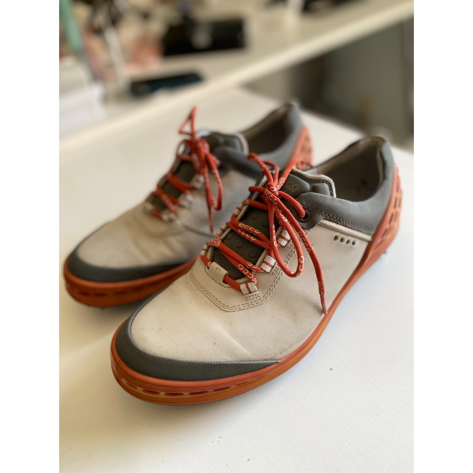 Ecco Natural Motion Hydr Max Spiked Golf Shoes, Gray/Brown, Extra Width, Size 42